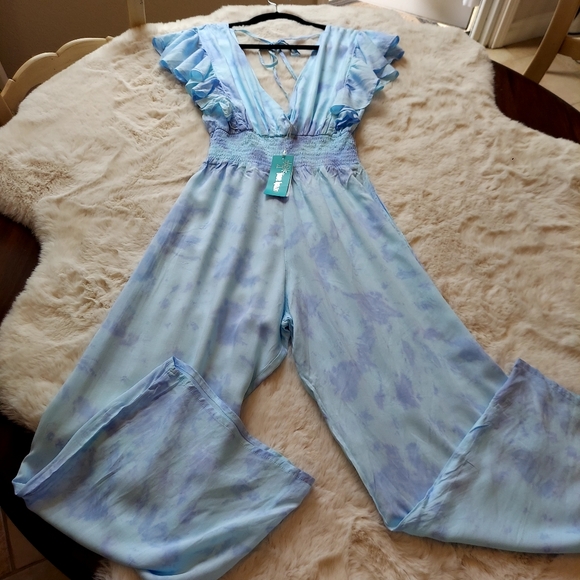 NWT Tiare Hawaii V Neck Blue & Lavender Tie Dye Beach Cover up Size 6 - Picture 3 of 17